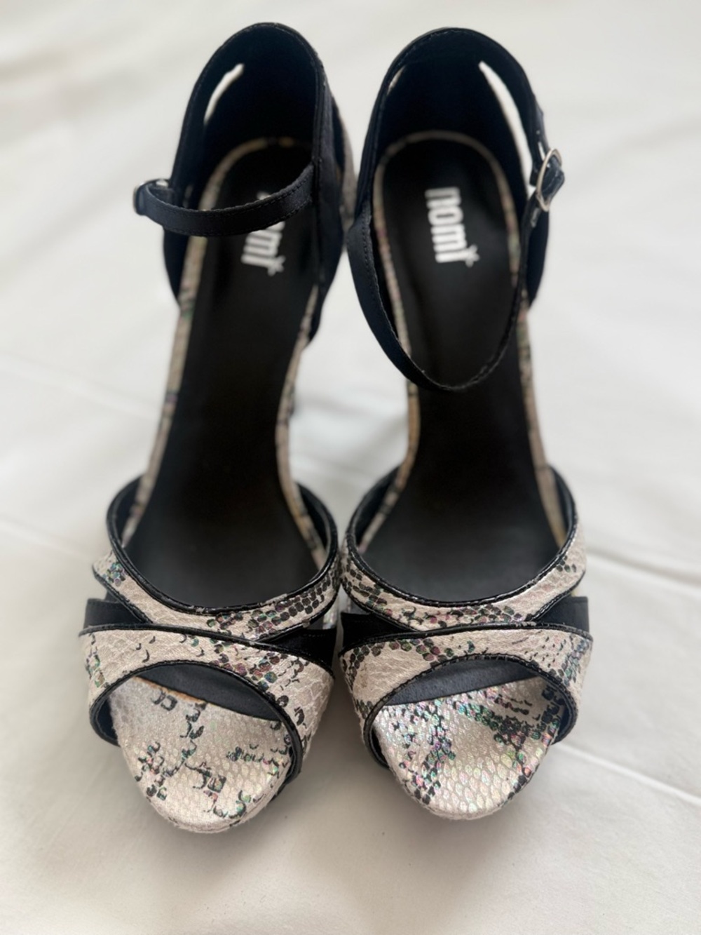 Nomi Snakeskin Print Heels Size 9 Ankle Strap Stiletto Open Toe Sandals